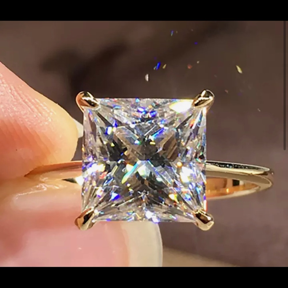 White Gold Women Ring Moissanite Diamonds 4 Carat Princess Engagement Ring